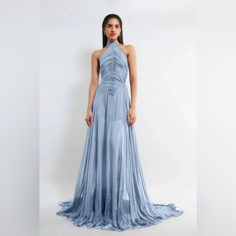 Chic Light Blue Halter Maxi Dress